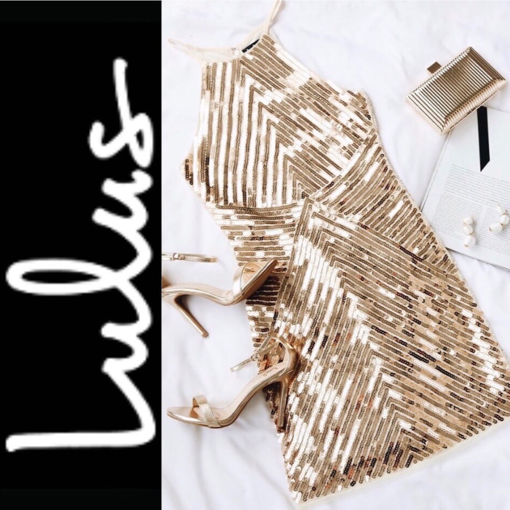 NWT Lulu’s Gold Sequin Bodycon Dress - Small - Picture 2 of 12